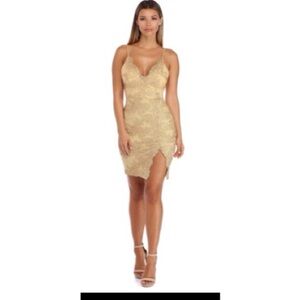 Windsor Gold Lace Mini Dress